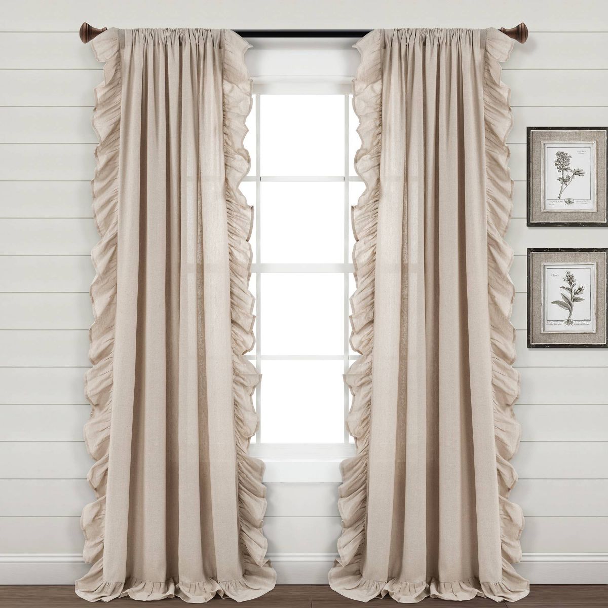 95"x54" Linen Ruffle Window Curtain Panels Beige - Lush Décor: Light Filtering, Cotton, Rod Pocket