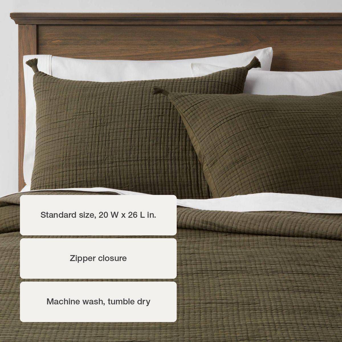 King Double Cloth Quilt Sham Olive - Threshold™: Cotton & Polyester, Jacquard Weave, Zipper Closure, No Flange