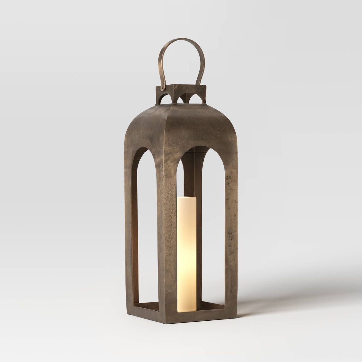21.875" x 8" Pillar Cast Aluminum Lantern Candle Holder Gold - Threshold™