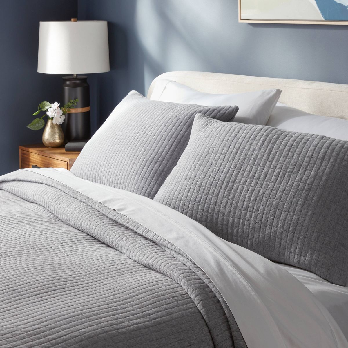 Standard Jersey Quilt Sham Heather Gray - Threshold™: Cotton Knitted, Machine Washable, No Flange Design