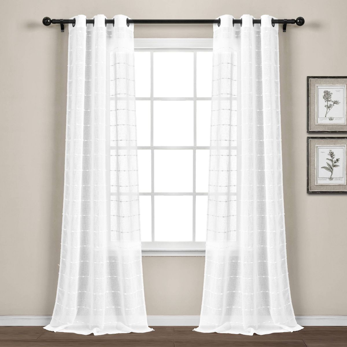 Set of 2 (108"x38") Farmhouse Textured Grommet Sheer Window Curtain Panels Bleach White - Lush Décor: Light Filtering, Polyester
