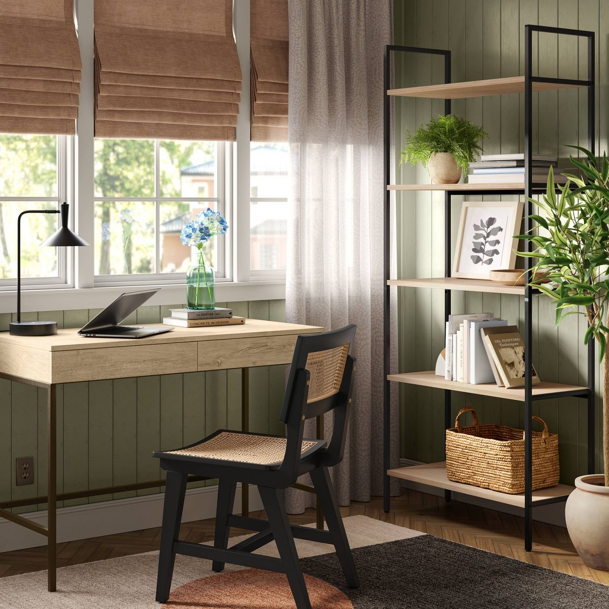 72" Loring 5 Shelf Ladder Bookshelf Vintage Oak - Threshold™: Metal Frame, Open Back Design