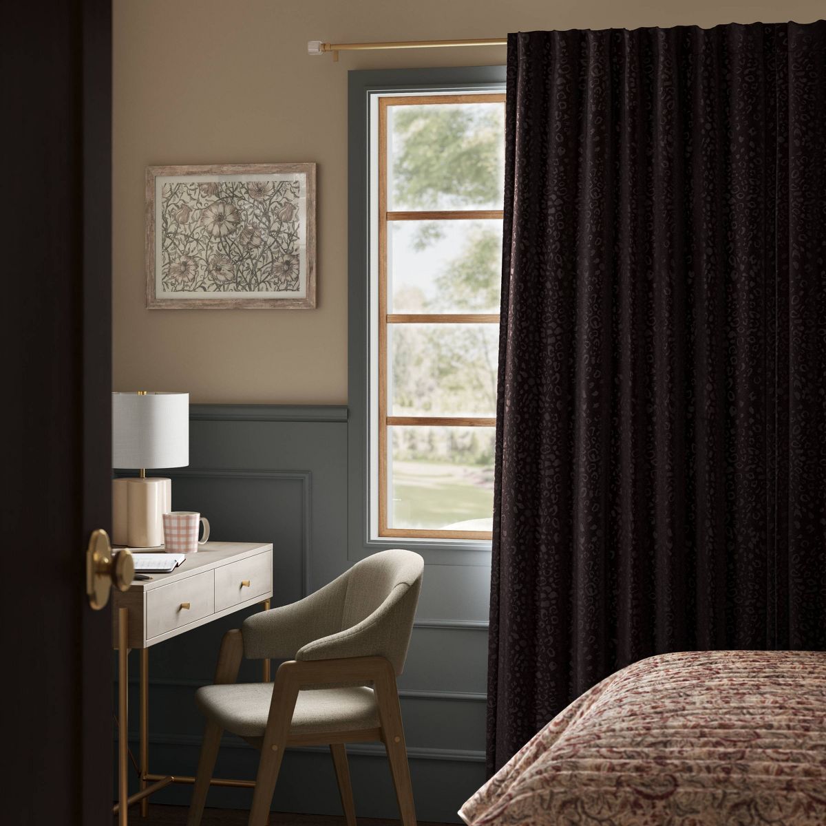 50"x63" Blackout Embossed Velvet Curtain Panel Black - Threshold™: Tiger Print, UV Protection, Recycled Polyester