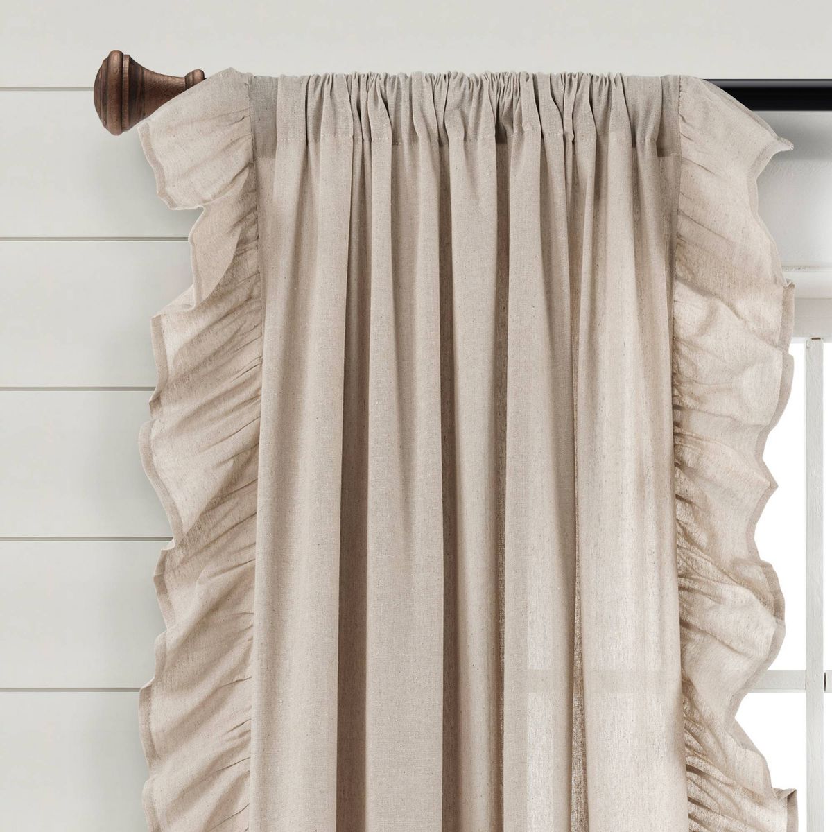 95"x54" Linen Ruffle Window Curtain Panels Beige - Lush Décor: Light Filtering, Cotton, Rod Pocket