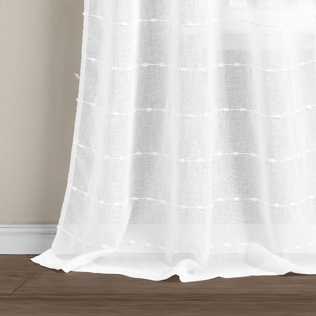 Set of 2 (108"x38") Farmhouse Textured Grommet Sheer Window Curtain Panels Bleach White - Lush Décor: Light Filtering, Polyester