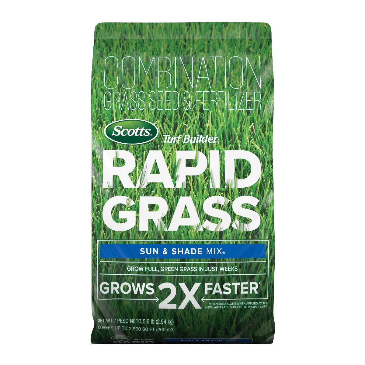 Scotts Turf Builder Rapid Grass Seed Sun & Shade Mix - 5.6lb: Quick Germination, Lawn Fertilizer, Covers 2800 sq ft