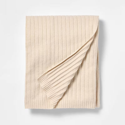 New Casual Mixed Rib Throw Blanket Beige 50"x60" - Threshold designed with Studio McGee