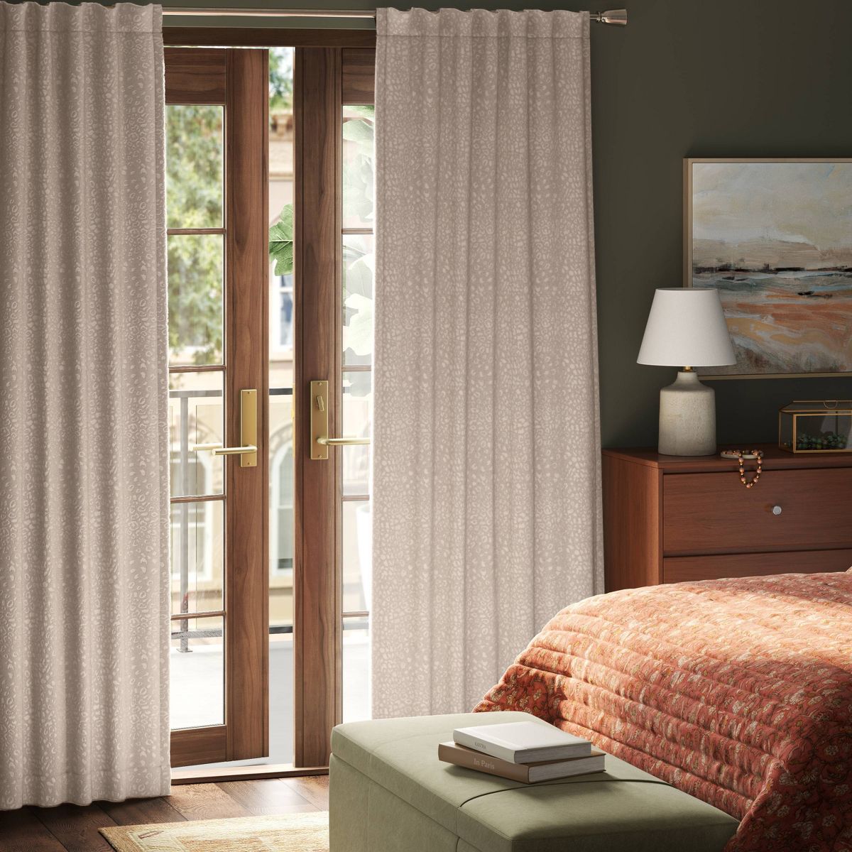 50"x63" Blackout Embossed Velvet Curtain Panel Brown - Threshold™: UV Protection, Recycled Polyester, Tiger Print