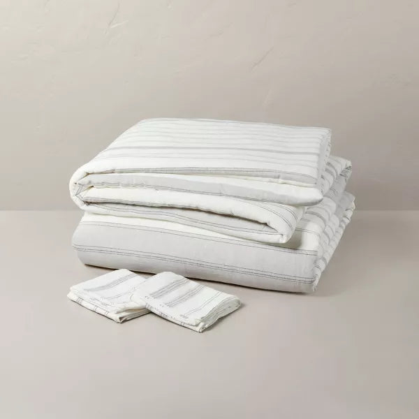 Alternating Pinstripe Comforter & Sham Set Gray/Cream King