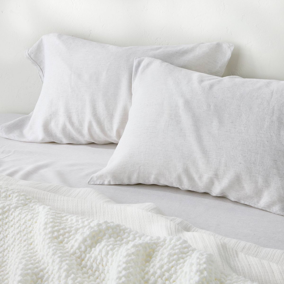King 100% Linen Pillowcases Gray Micro Striped - Casaluna™