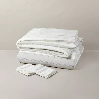 Alternating Pinstripe Comforter & Sham Set Gray/Cream - Full/Queen