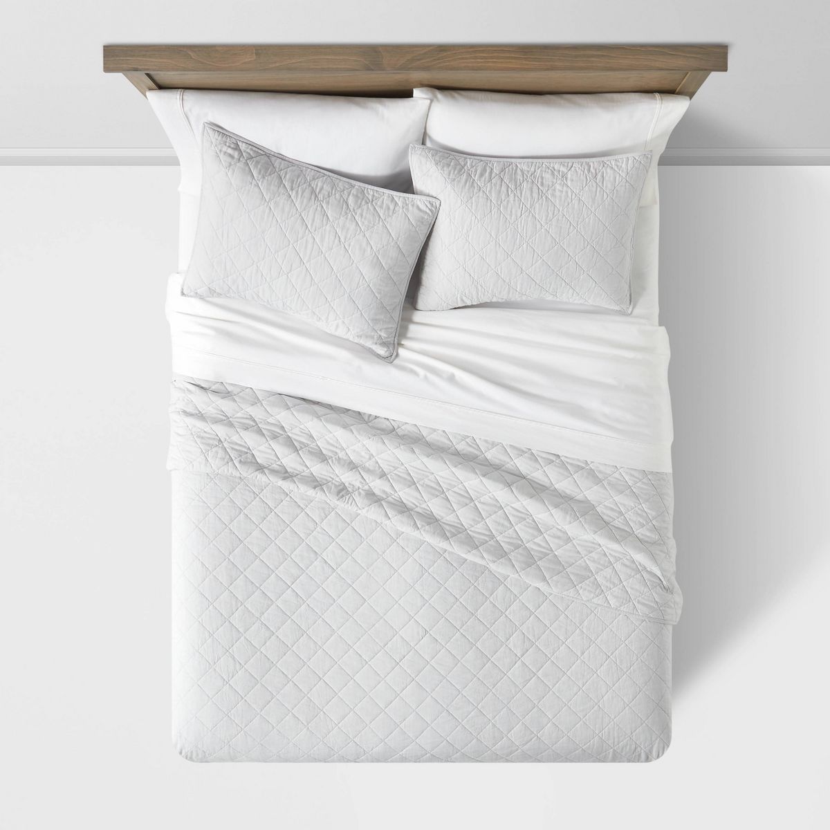 Full/Queen Diamond Stitch Cotton Linen Quilt Light Gray - Threshold™: OEKO-TEX Certified, Midweight Coverlet