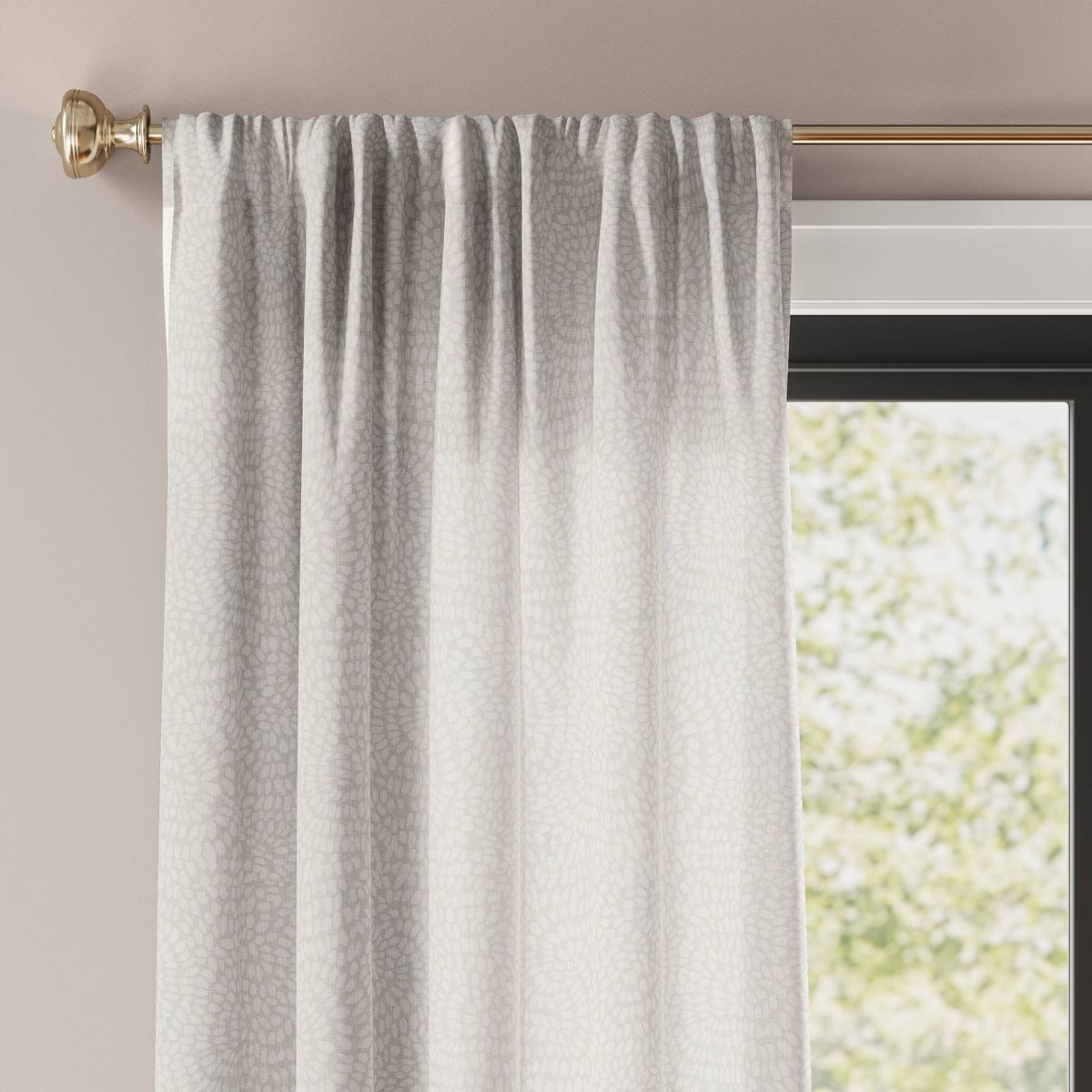 54"x63" Light Filtering Printed Farrah Curtain Panel Off White - Threshold™: Botanical Floral Rod Pocket, UV Protection