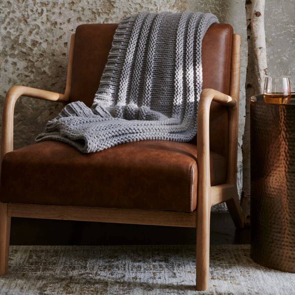 Esters Wood Armchair Caramel Faux Leather - Threshold™