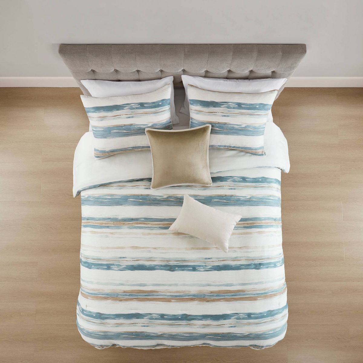 5pc King Watercolor Striped Comforter Set Blue