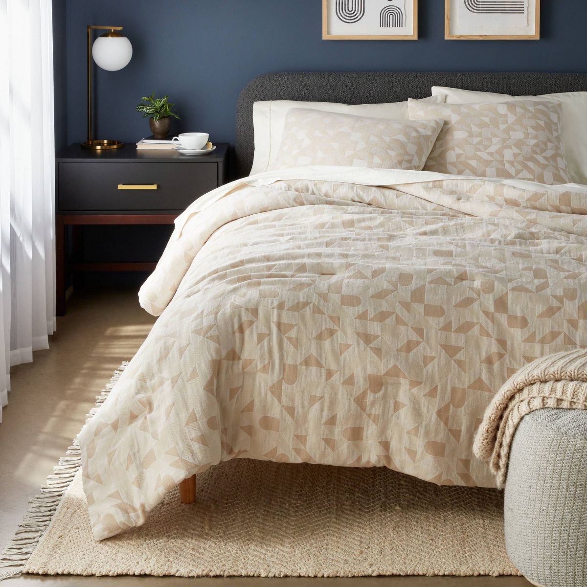 King Geo Matelasse Comforter and Sham Set Khaki/Ivory - Threshold™: Jacquard Woven Cotton Blend, Zipper Closure