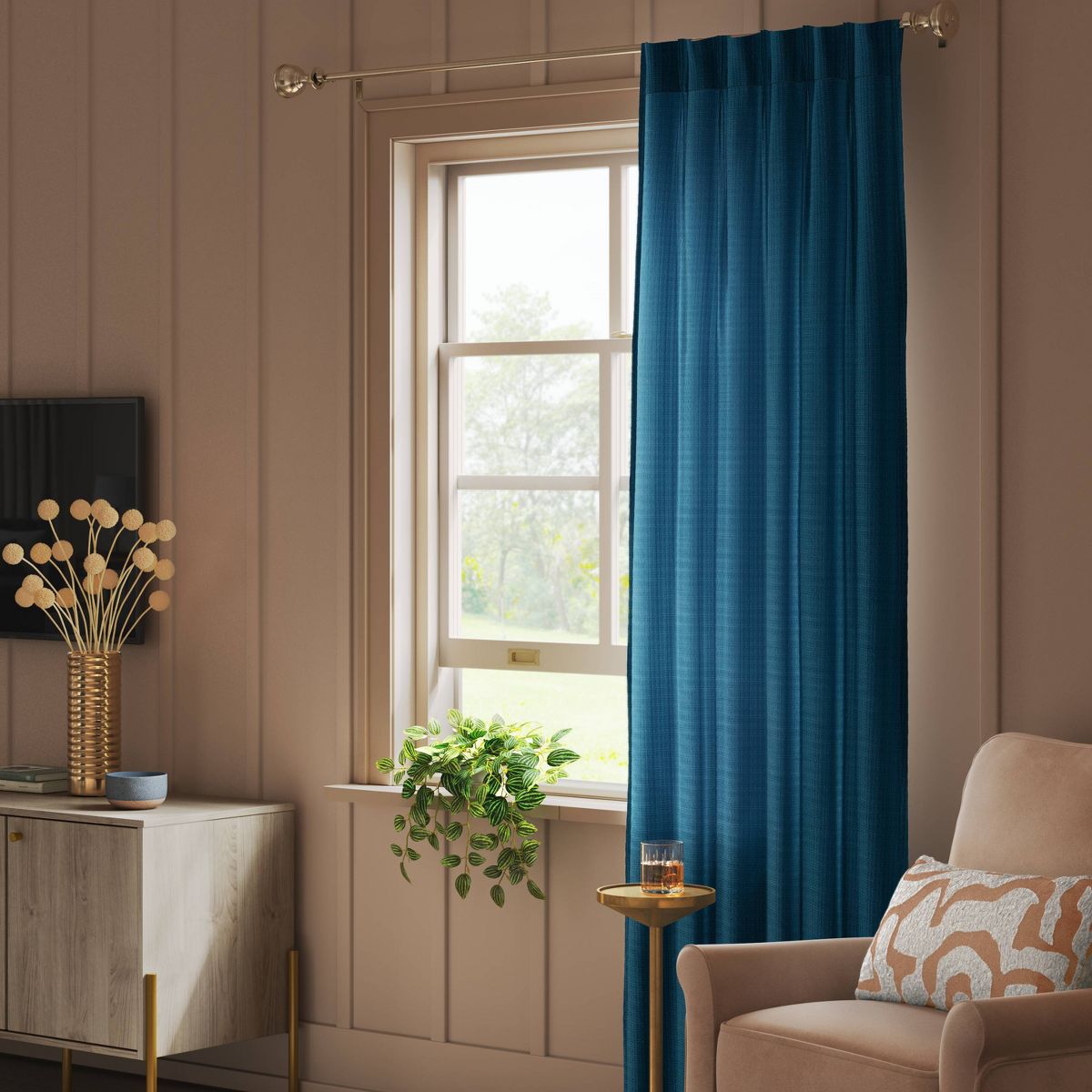 34"x95" Light Filtering Pebble Satin Curtain Panel with Pinch Pleat Constellation Blue - Threshold™: Traditional Indoor Decor