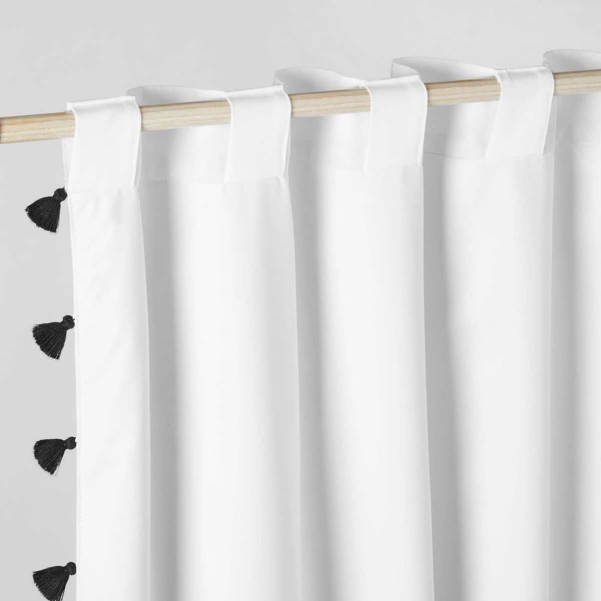 42"W x 95"L Tassel Kids' Blackout Window Curtain Panel White/Black