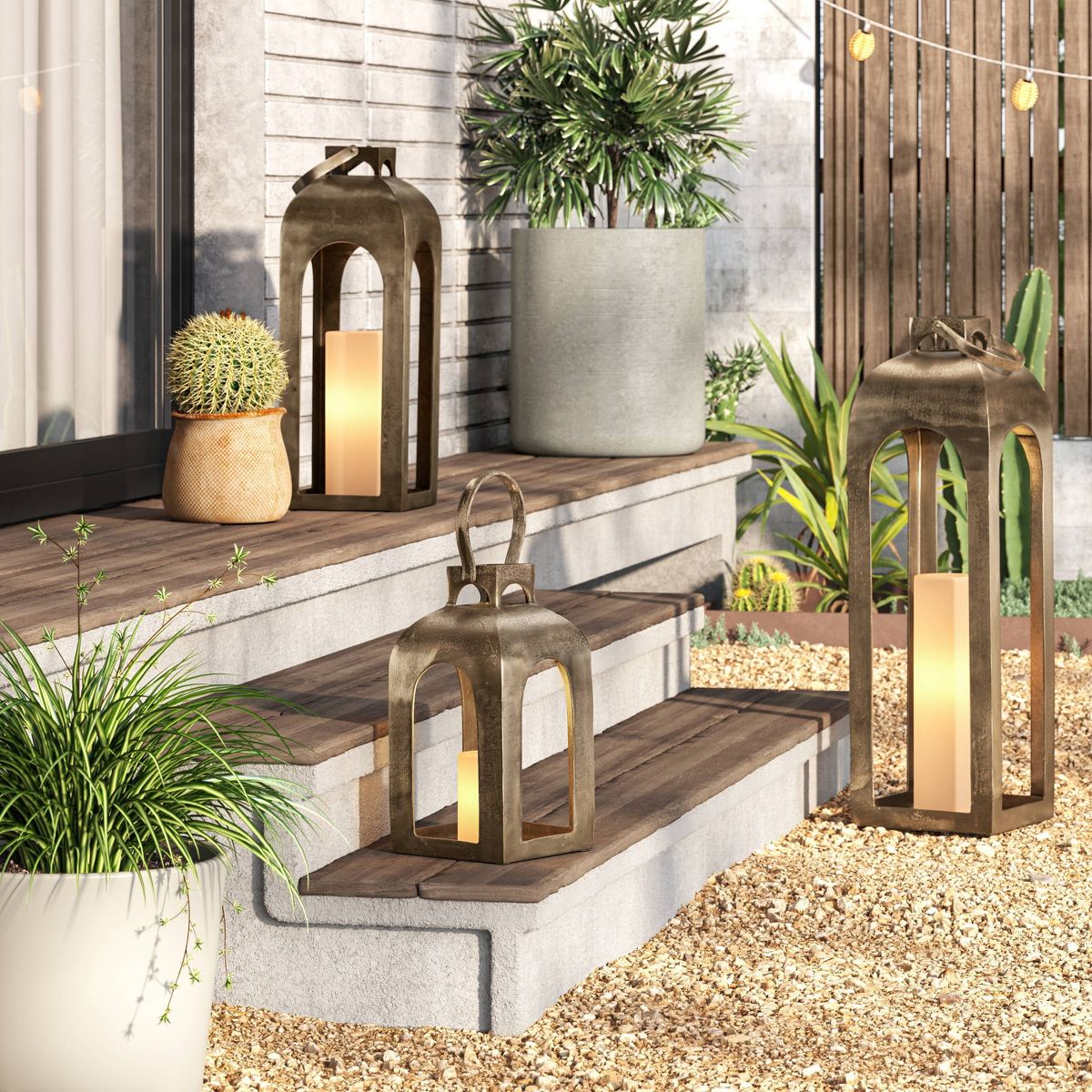 21.875" x 8" Pillar Cast Aluminum Lantern Candle Holder Gold - Threshold™