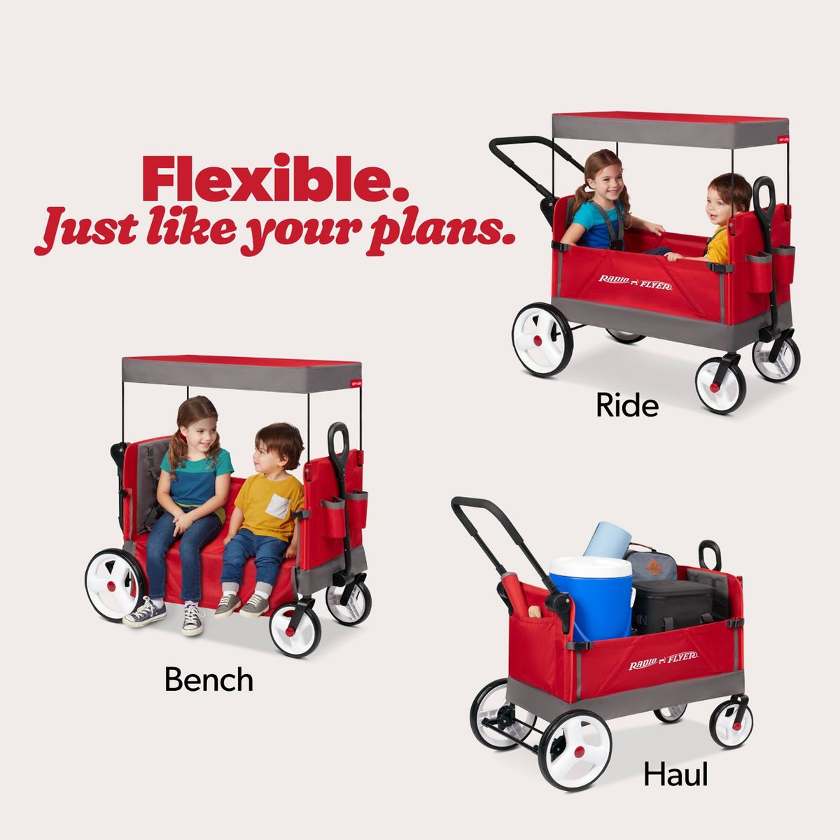 Radio Flyer Convertible Kid & Cargo Stroller Wagon with Canopy: Steel & Plastic Frame