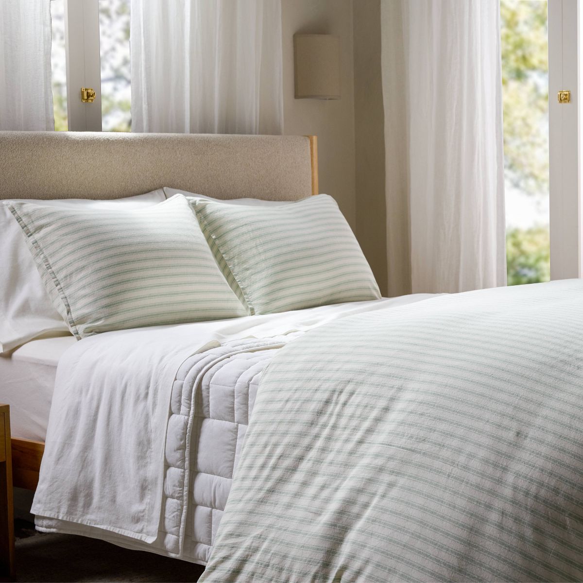 King Relaxed Linen Stripe Sham Set Jade & Parchment - Parachute for Target