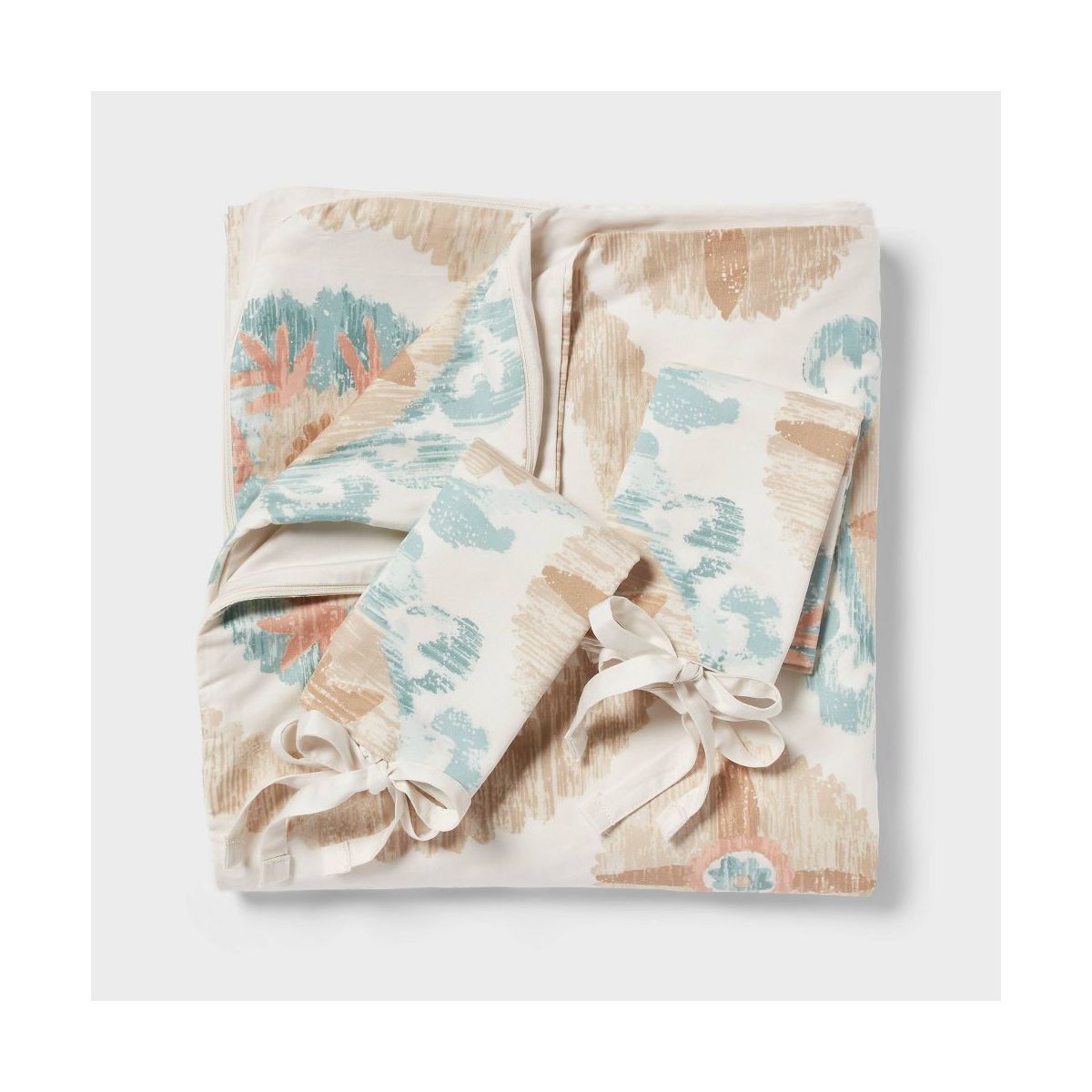 King Suzani Print Duvet Cover and Sham Set Ivory/Light Teal Blue - Threshold: Cotton Sateen OEKO-TEX Certified Zippered