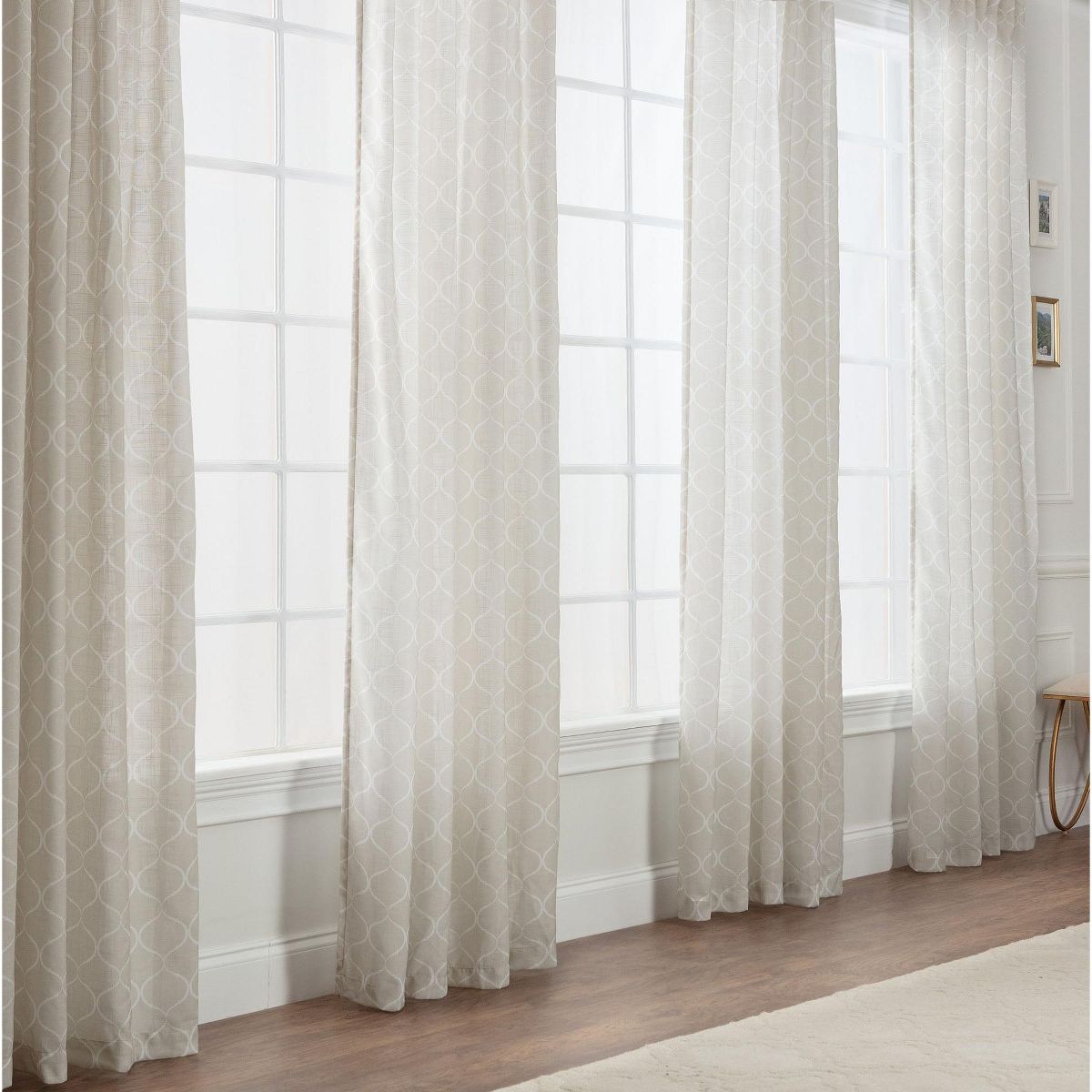 Chanasya 2pk Light Filtering Textured Semi Sheer Print Window Curtain Panels - Set of 2 - 52 x 84 Inches Long - Ogee, Silver