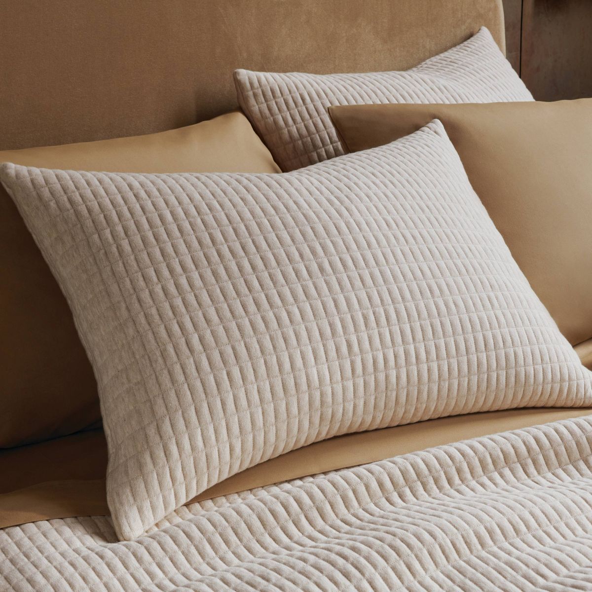 Standard Jersey Quilt Sham Oatmeal - Threshold™: Cotton Knitted, Check Jacquard Design, Machine Washable
