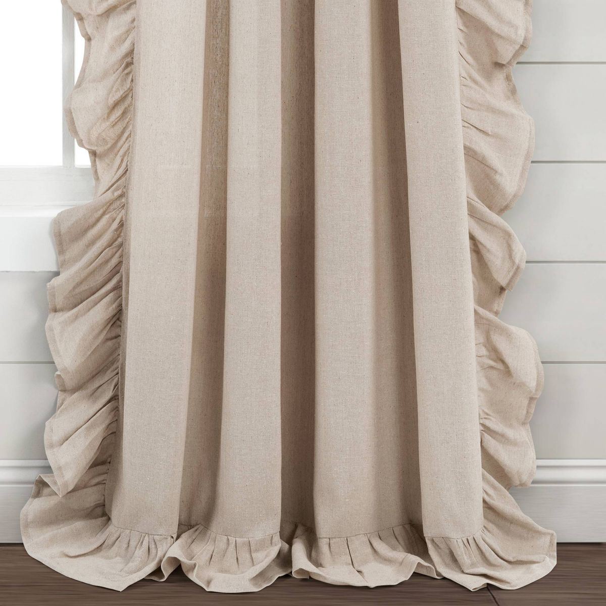 95"x54" Linen Ruffle Window Curtain Panels Beige - Lush Décor: Light Filtering, Cotton, Rod Pocket