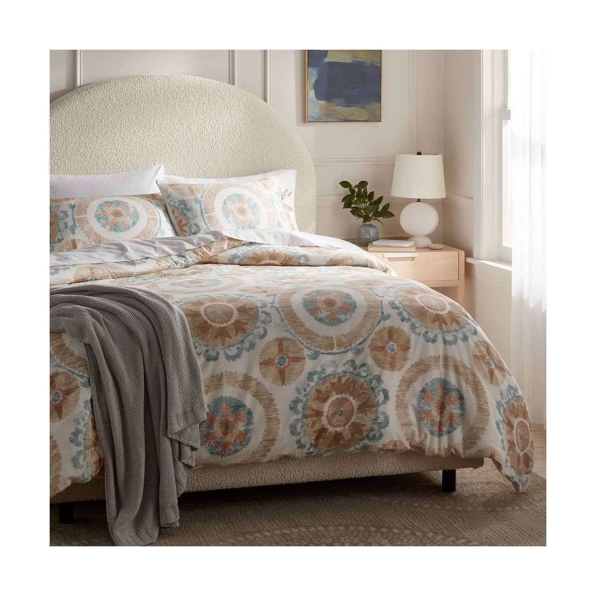 King Suzani Print Duvet Cover and Sham Set Ivory/Light Teal Blue - Threshold: Cotton Sateen OEKO-TEX Certified Zippered