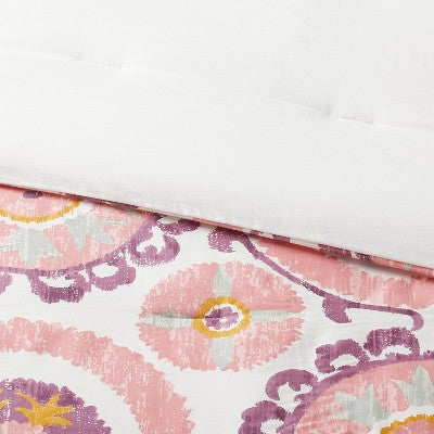 Full/Queen Suzani Print Comforter and Sham Set Ivory/Salmon Orange/Plum Red/Mustard