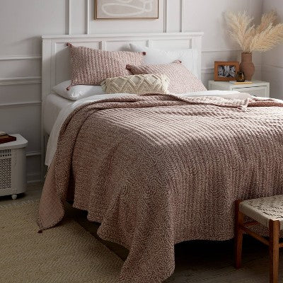 King Reversible Matelasse Swirl Quilt Purple - Threshold: Jacquard, OEKO-TEX Certified, Lightweight