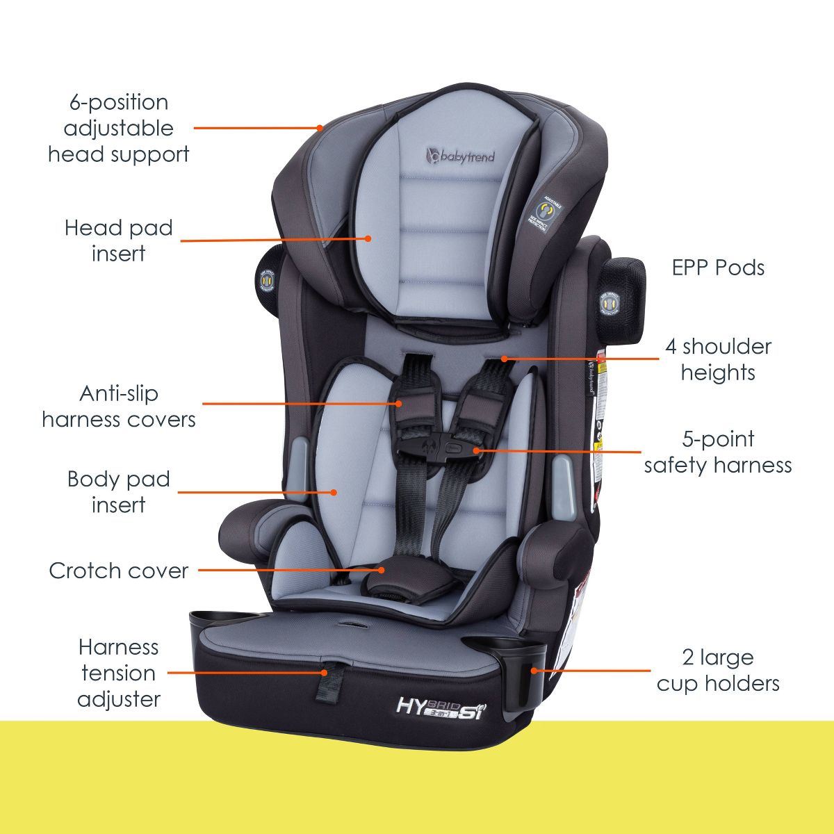 Baby Trend Hybrid SI 3-in-1 Combination Booster Car Seat with Side Impact Protection - Madrid Black