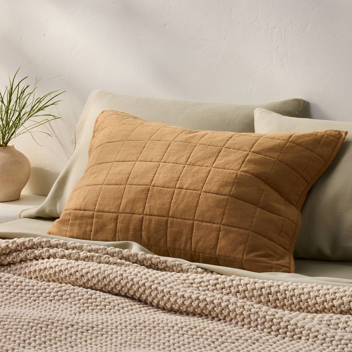 King Heavyweight Linen Blend Quilt Pillow Sham Warm Brown - Casaluna™: Zipper Closure, OEKO-TEX Certified, No Flange