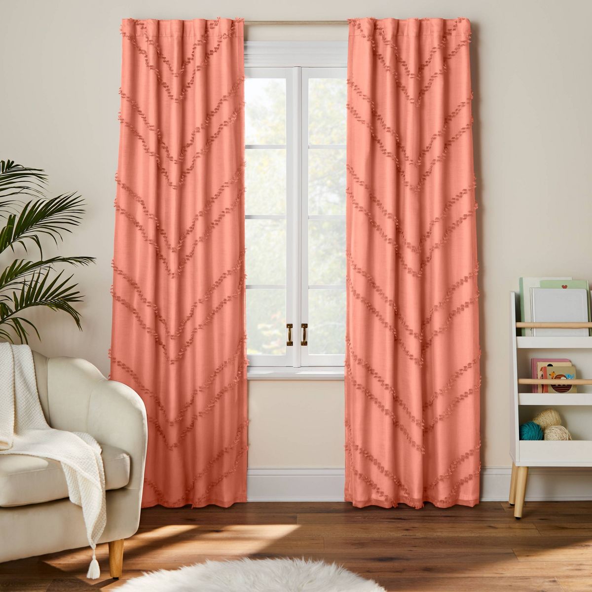 42"W x 84"L Chevron Clip Dotted Sheer Overlay Kids' Blackout Window Curtain Panel Pink - Pillowfort™