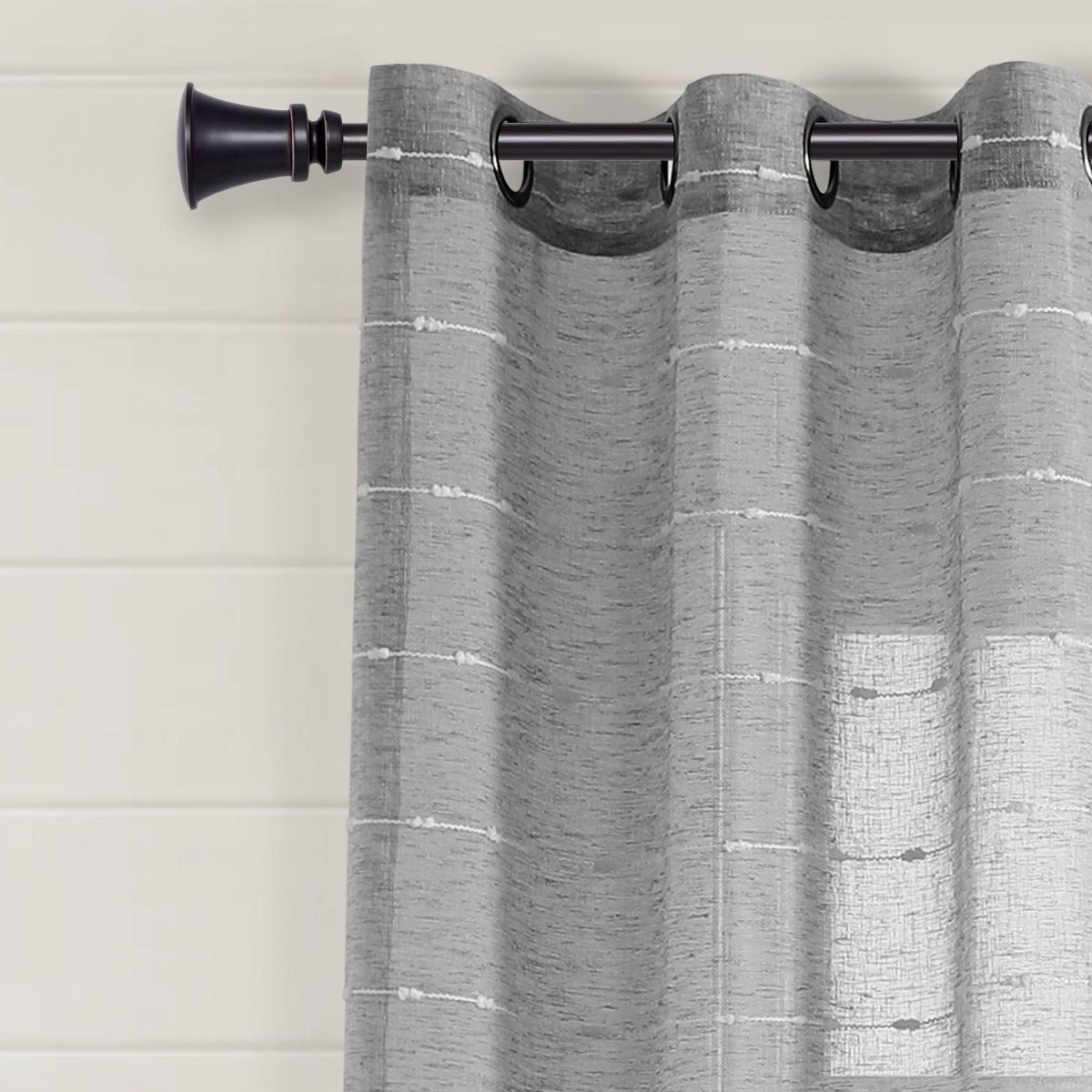 Set of 2 (120"x38") Farmhouse Textured Grommet Sheer Window Curtain Panels Dark Gray - Lush Décor: Polyester, Stripe