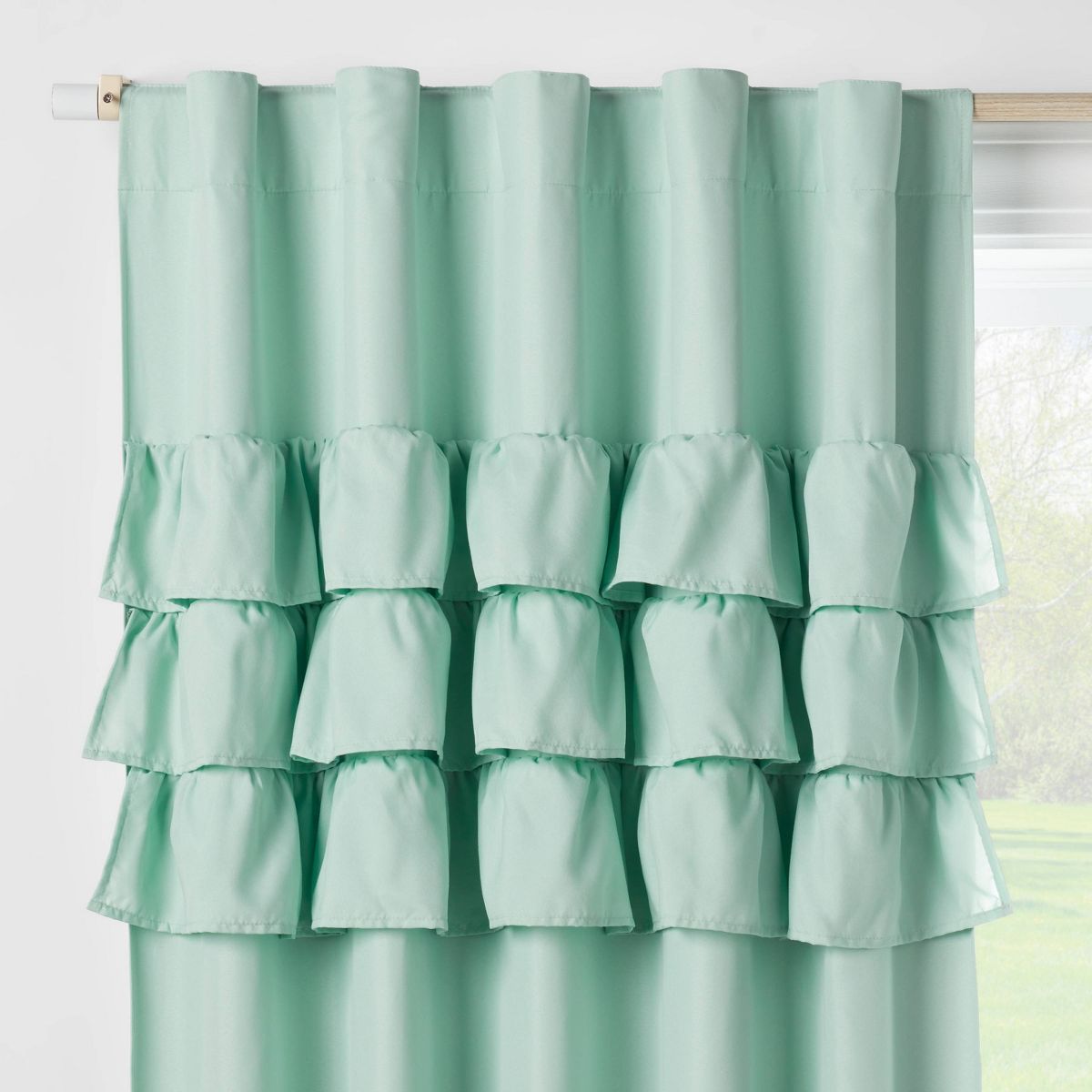 42"W x 95"L Ruffle Kids' Blackout Window Curtain Panel Mint Green - Pillowfort™