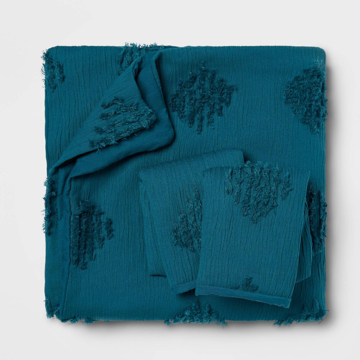 King Tufted Diamond Crinkle Duvet Cover and Sham Set Dark Teal Blue - Threshold™: Polyester, OEKO-TEX Certified