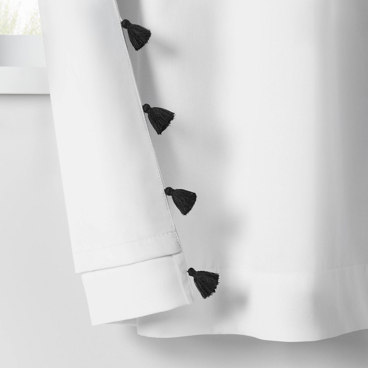 42"W x 95"L Tassel Kids' Blackout Window Curtain Panel White/Black