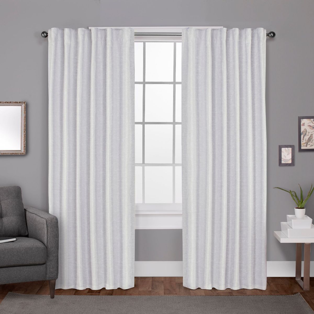 EXCLUSIVE HOME Zeus Solid Textured Jacquard Blackout Hidden Tab/Rod Pocket Curtain Panel Pair, 52"x108", Winter White