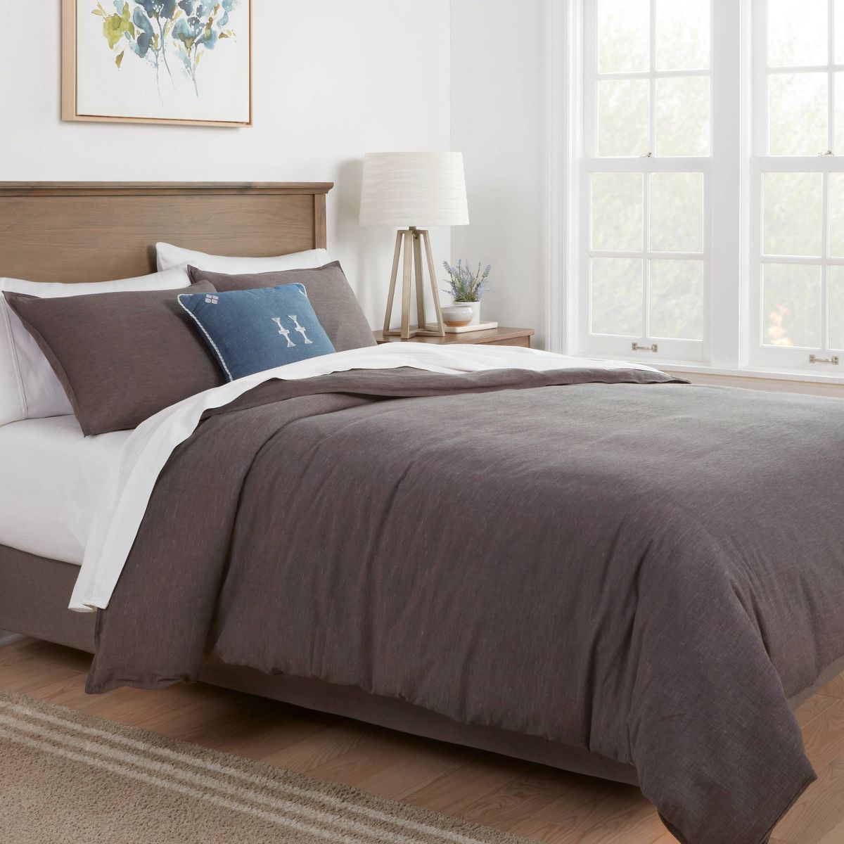 3pc Full/Queen Space Dyed Cotton Linen Duvet Cover & Sham Set Dark Gray - Threshold: Woven Texture, OEKO-TEX Certified