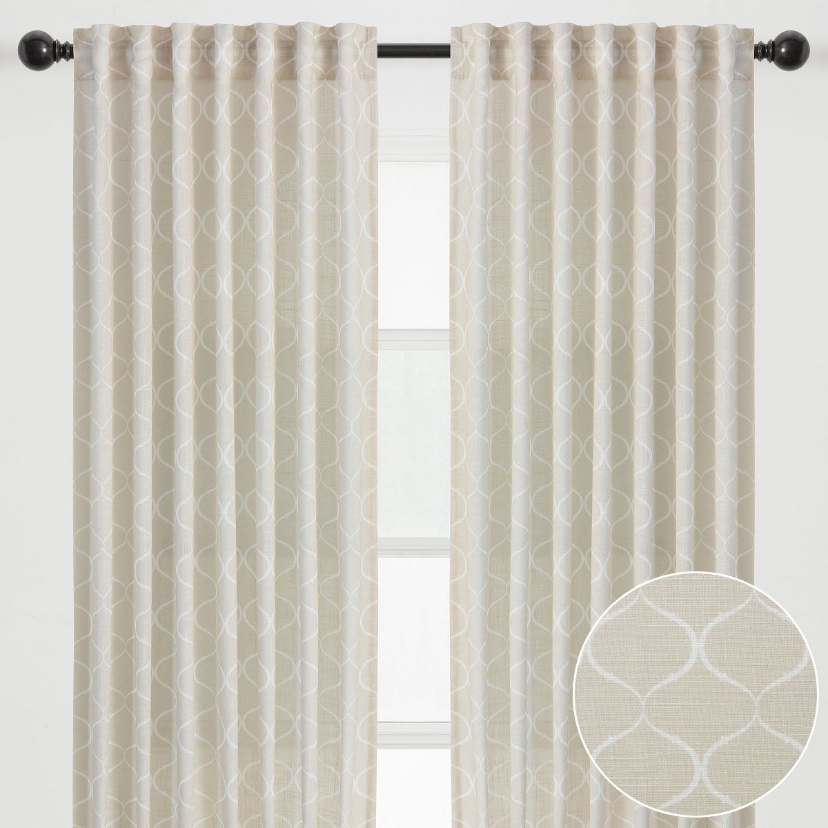 Chanasya 2pk Light Filtering Textured Semi Sheer Print Window Curtain Panels - Set of 2 - 52 x 84 Inches Long - Ogee, Silver