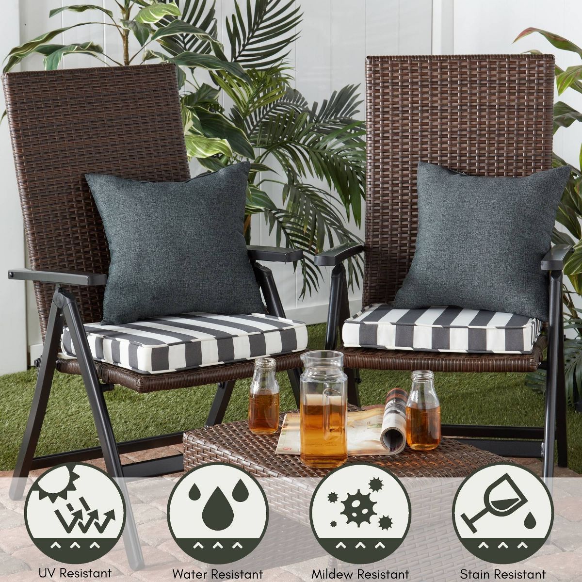 Kensington Garden 2pc 18"x18" Outdoor Chair Cushions Canopy Gray Stripe: Patio Seat Pads, Water-Resistant