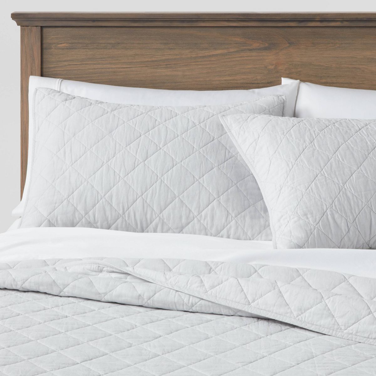 Full/Queen Diamond Stitch Cotton Linen Quilt Light Gray - Threshold™: OEKO-TEX Certified, Midweight Coverlet