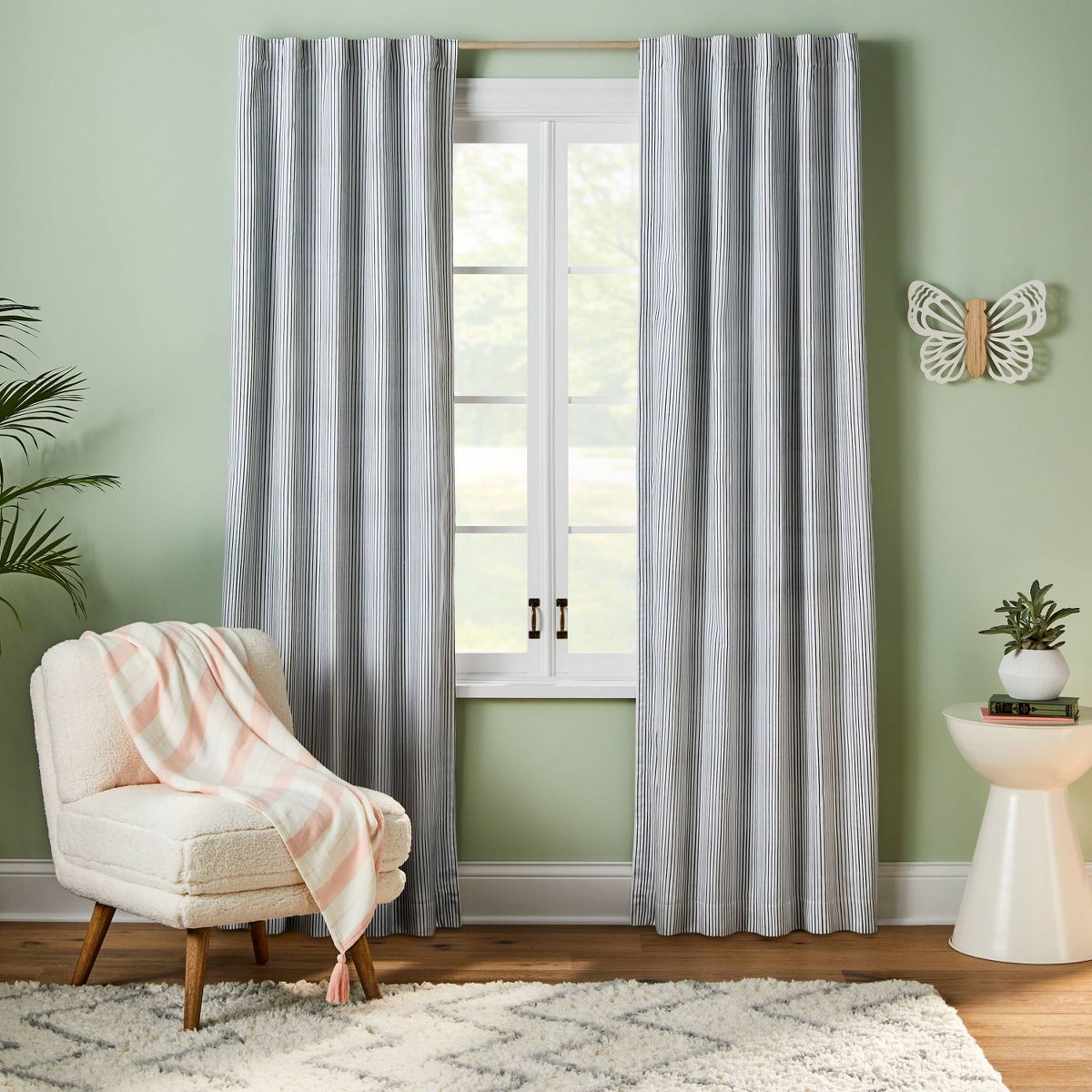 42"W x 84"L Irregular Mini Striped Kids' Blackout Window Curtain Panel Black - Pillowfort™