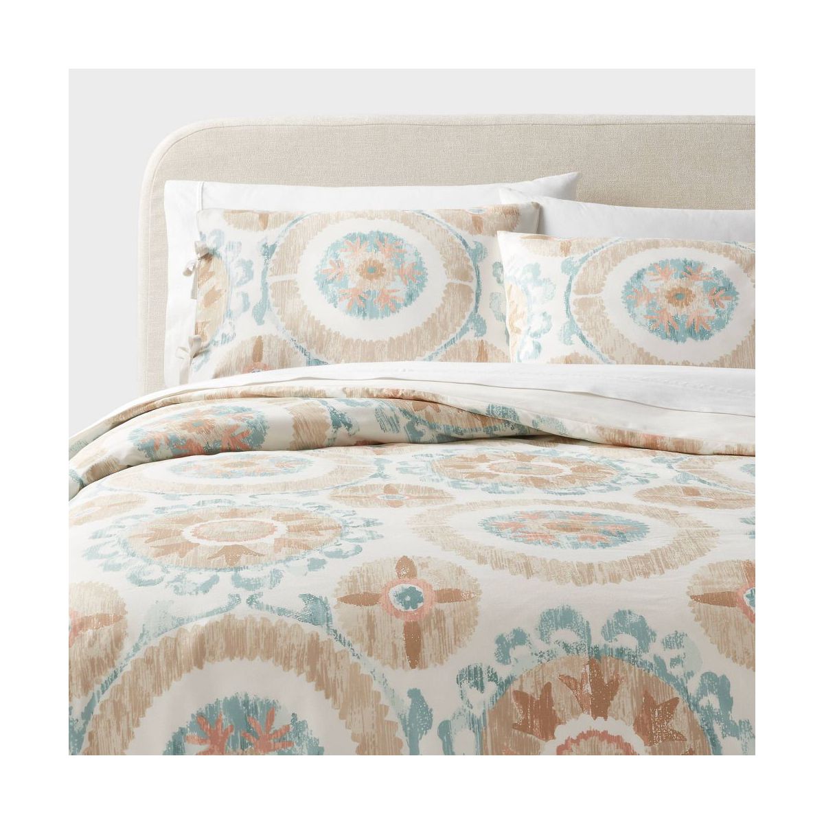 King Suzani Print Duvet Cover and Sham Set Ivory/Light Teal Blue - Threshold: Cotton Sateen OEKO-TEX Certified Zippered