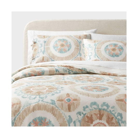 King Suzani Print Duvet Cover and Sham Set Ivory/Light Teal Blue - Threshold: Cotton Sateen OEKO-TEX Certified Zippered