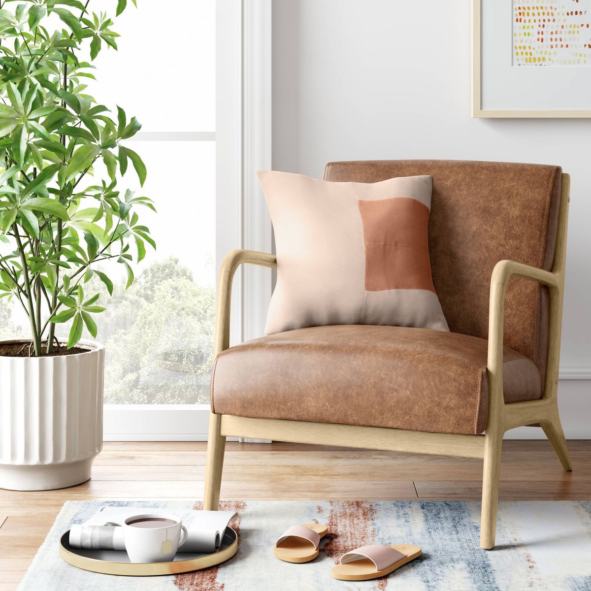 Esters Wood Armchair Caramel Faux Leather - Threshold™
