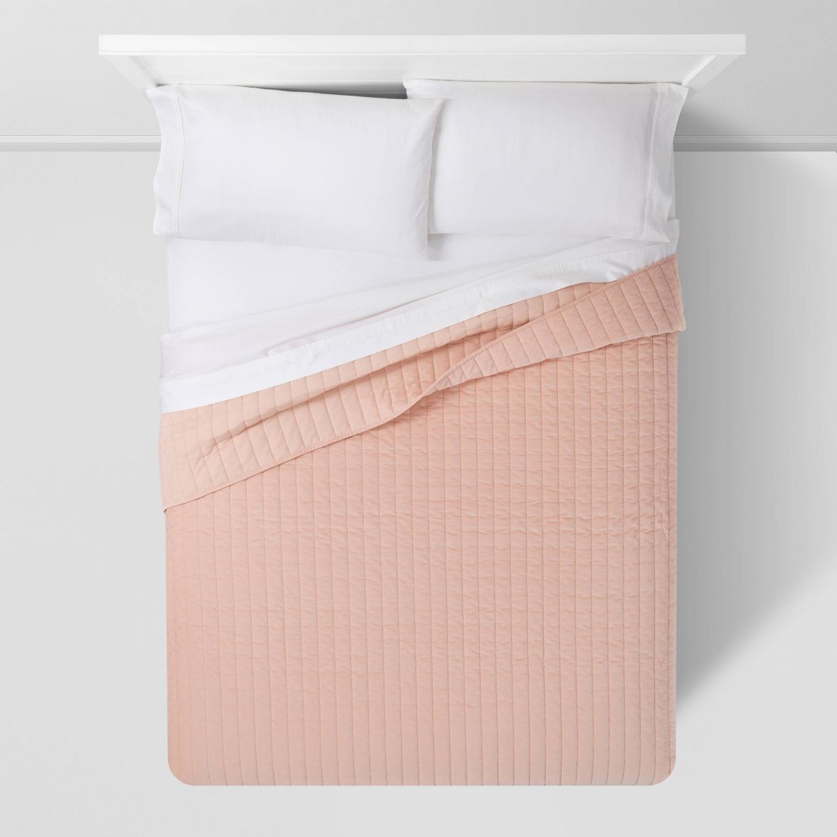 King Channel Stitch Velvet Quilt Soft Blush - Threshold™: Cotton Backing, Year Round Comfort, Machine Washable