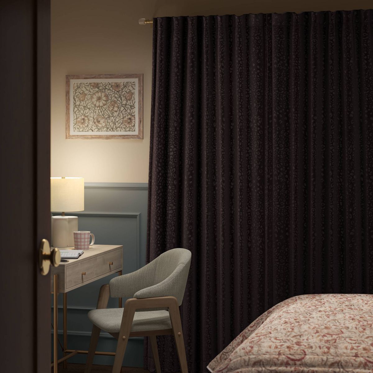 50"x63" Blackout Embossed Velvet Curtain Panel Black - Threshold™: Tiger Print, UV Protection, Recycled Polyester